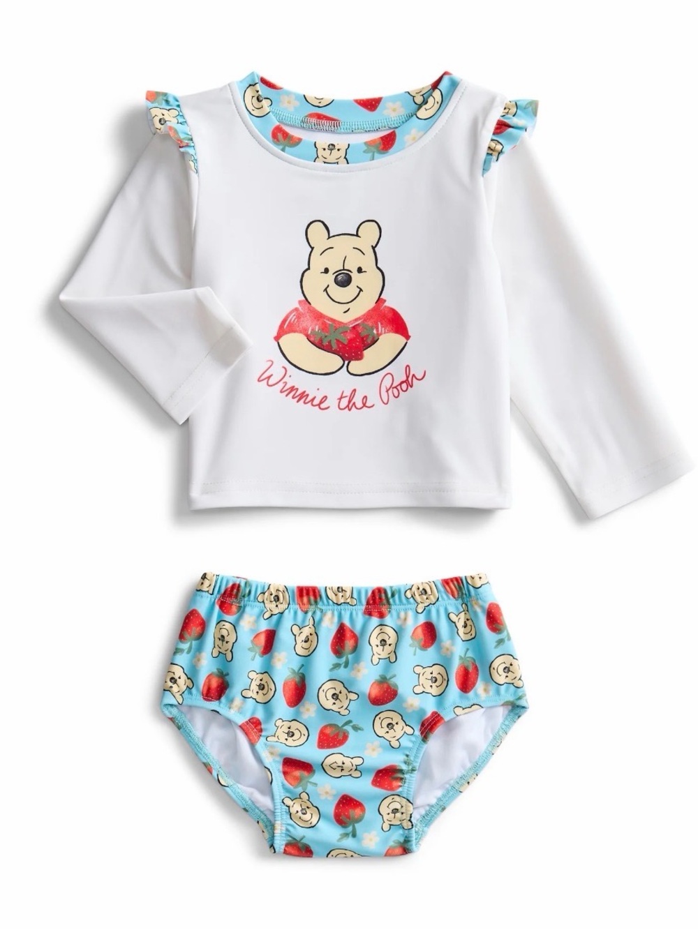 Disney White & Blue Winnie the Pooh Girls' Rashguard Two-Piece Swim Set